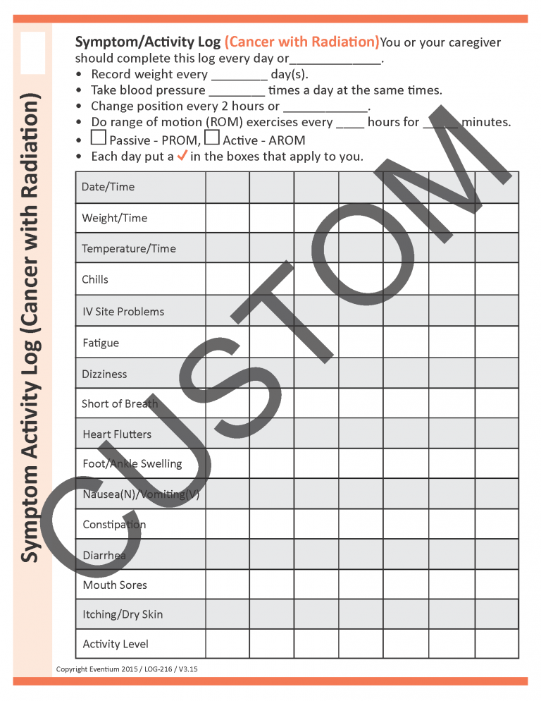 Symptom Activity Log (Radiation) Custom | Eventium
